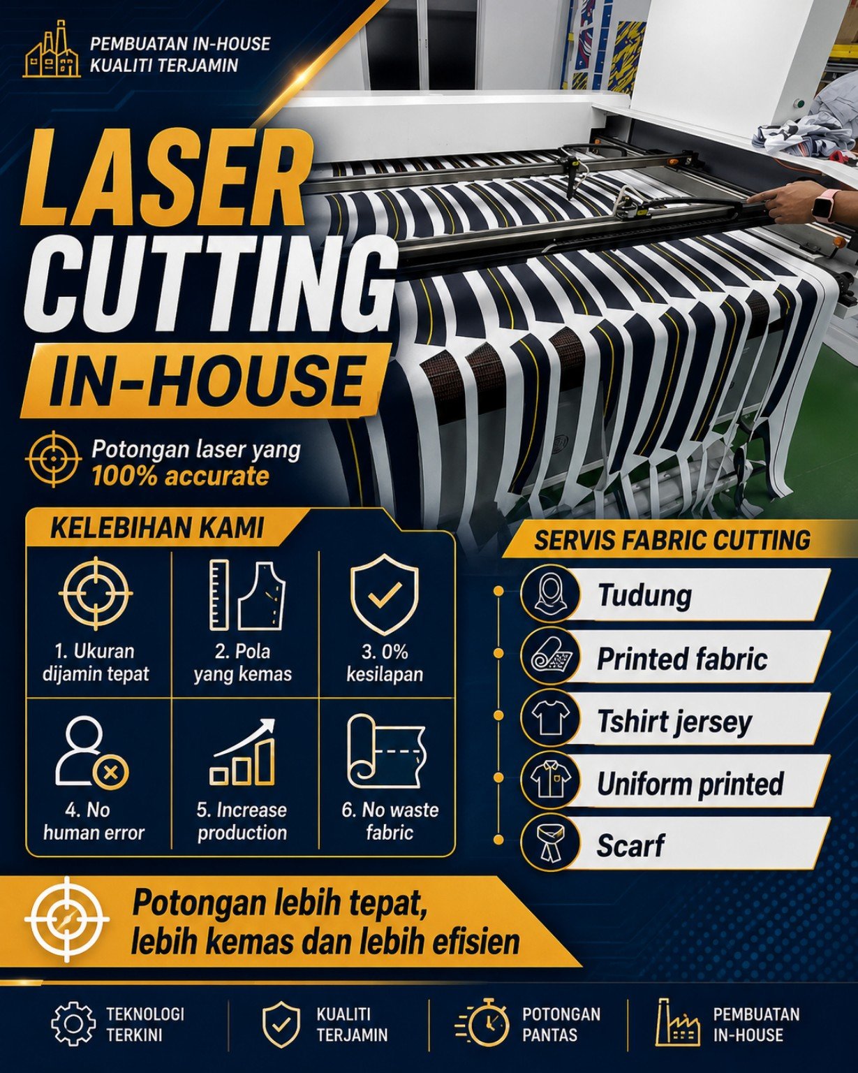 Mesin laser cutting fabrik in-house Saudagar Printing Malaysia