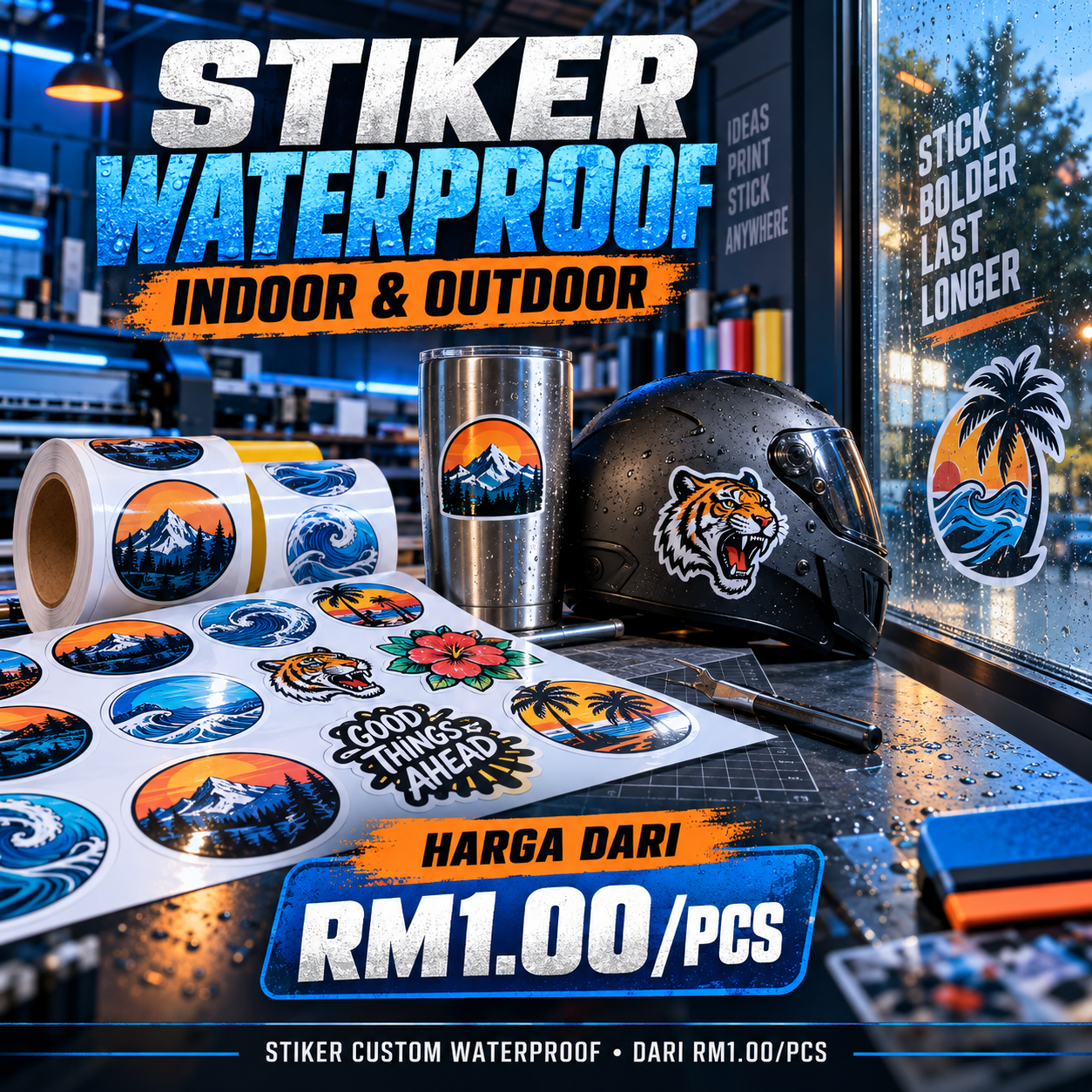 Poster stiker waterproof indoor dan outdoor harga dari RM1 seunit