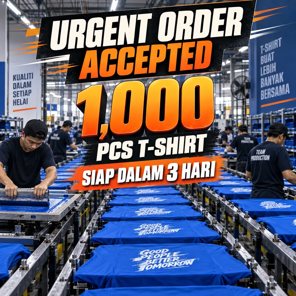 Tempahan urgent diterima kapasiti 1000 helai T-shirt siap dalam 3 hari