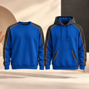 Sweater dan sweatshirt custom warna biru oleh Saudagar Printing Malaysia
